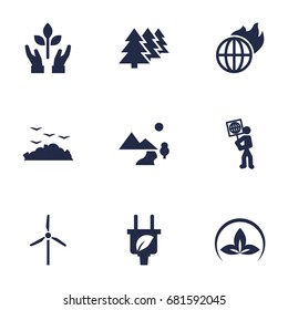 Set Of 9 Atmosphere Icons Set.Collection Of Volunteer, Rubbish, Reforestation And Other Elements.
