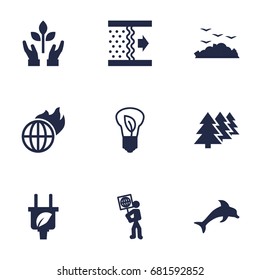 Set Of 9 Atmosphere Icons Set.Collection Of Saving, Rubbish, Reforestation And Other Elements.