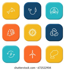 Set Of 9 Atmosphere Outline Icons Set.Collection Of Pollution, Wind Turbine, Renewable Energy And Other Elements.