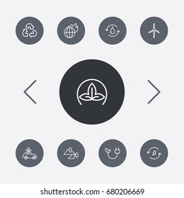 Set Of 9 Atmosphere Outline Icons Set.Collection Of Eco, Renewable Energy, Landscape Elements.