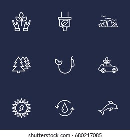 Set Of 9 Atmosphere Outline Icons Set.Collection Of Afforestation, Plug, Ecol And Other Elements.