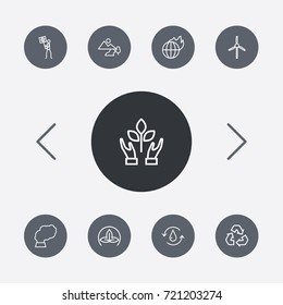 Set Of 9 Atmosphere Outline Icons Set.Collection Of Global Warming, Ecologist, Nature And Other Elements.