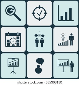 Set Of 9 Authority Icons. Includes Team Building, Project Analysis, Decision Making And Other Symbols. Beautiful Design Elements.