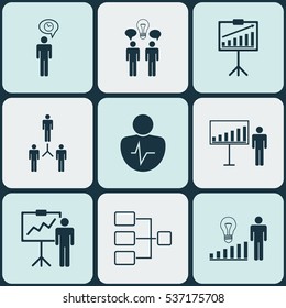 Set Of 9 Authority Icons. Includes Team Building, Personal Character, Decision Making And Other Symbols. Beautiful Design Elements.