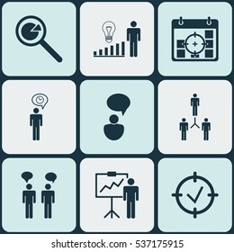Set Of 9 Authority Icons. Includes Special Demonstration, Project Analysis, Opinion Analysis And Other Symbols. Beautiful Design Elements.