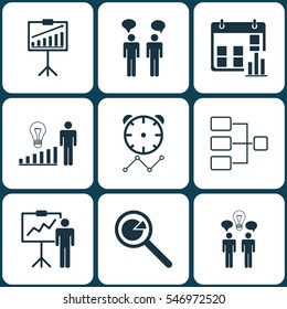Set Of 9 Authority Icons. Includes Decision Making, Co-Working, Presentation Date And Other Symbols. Beautiful Design Elements.