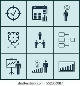 Set Of 9 Authority Icons. Includes Planning, Reminder, Decision Making And Other Symbols. Beautiful Design Elements.