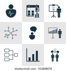 Set Of 9 Authority Icons. Includes Solution Demonstration, Personal Character, Conversation And Other Symbols. Beautiful Design Elements.
