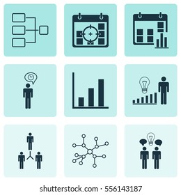 Set Of 9 Authority Icons. Includes Conversation, Decision Making, Bar Chart And Other Symbols. Beautiful Design Elements.