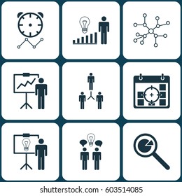 Set Of 9 Authority Icons. Includes Reminder, Group Organization, Decision Making And Other Symbols. Beautiful Design Elements.