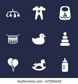 Set Of 9 Baby Icons Set.Collection Of Equine, Hangings, Barrel And Other Elements.