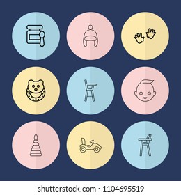 Set of 9 baby outline icons such as baby food, pyramid