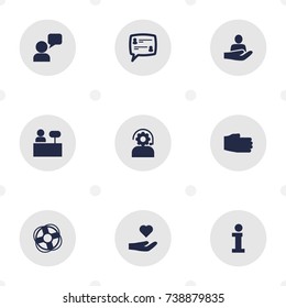Set Of 9 Backing Icons Set.Collection Of Assistant, Reception, Support And Other Elements.
