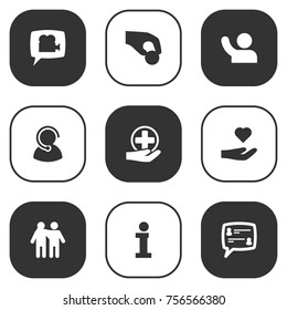Set Of 9 Backing Icons Set.Collection Of First-Aid, Undertake, Support And Other Elements.