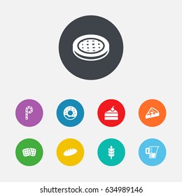 Set Of 9 Bakery Icons Set.Collection Of Doughnut, Cake, Wafer And Other Elements.