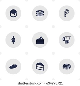Set Of 9 Bakery Icons Set.Collection Of Measurement, Cake, Sweetmeat And Other Elements.