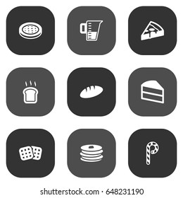Set Of 9 Bakery Icons Set.Collection Of Pastry, Loaf, Striped Lollipop And Other Elements.