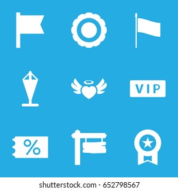 Set of 9 banner filled icons such as vip, direction board, heart angel wings