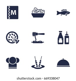 Set Of 9 Bar Icons Set.Collection Of Catsup, Canape, Vermicelli And Other Elements.
