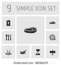 Set Of 9 Bar Icons Set.Collection Of Canape, Silverware, Cook And Other Elements.