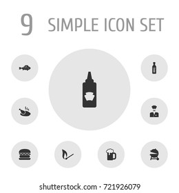 Set Of 9 Barbecue Icons Set.Collection Of Hamburger, Chef, Brazier And Other Elements.