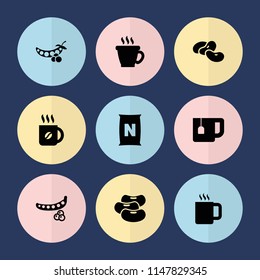Set of 9 bean filled icons such as peas, bean, coffee, bag with ground