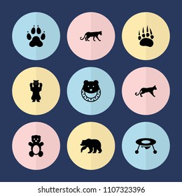 Set of 9 bear filled icons such as animal paw, bear, panther, teddy bear