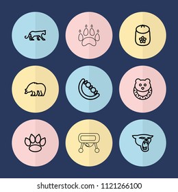 Set of 9 bear outline icons such as panther, bear, baby toy