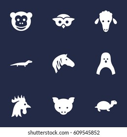 Set Of 9 Beast Icons Set.Collection Of Mutton, Hoss, Owl And Other Elements.