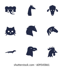 Set Of 9 Beast Icons Set.Collection Of Bishop, Steed, Camelopard And Other Elements.