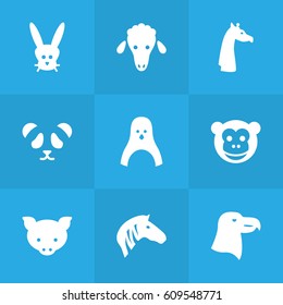 Set Of 9 Beast Icons Set.Collection Of Mutton, Hoss, Bear And Other Elements.