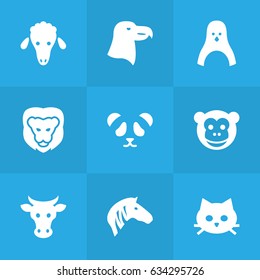 Set Of 9 Beast Icons Set.Collection Of Horse, Kine, Ape And Other Elements.