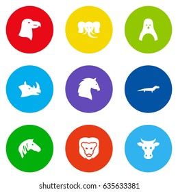 Set Of 9 Beast Icons Set.Collection Of Aquila, Horse, Rhinoceros And Other Elements.