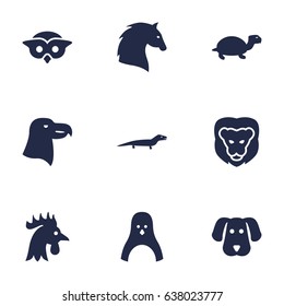 Set Of 9 Beast Icons Set.Collection Of Night Fowl, Aquila, Rooster And Other Elements.