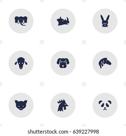 Set Of 9 Beast Icons Set.Collection Of Rooster, Trunked Animal, Bear And Other Elements.