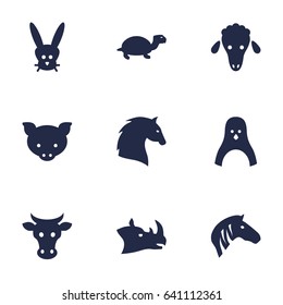 Set Of 9 Beast Icons Set.Collection Of Hog, Tortoise, Rhinoceros And Other Elements.