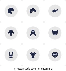 Set Of 9 Beast Icons Set.Collection Of Hog, Lamb, Bunny And Other Elements.