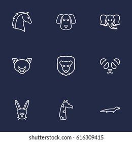 Set Of 9 Beast Outline Icons Set.Collection Of Dog, Giraffe, Rabbit And Other Elements.