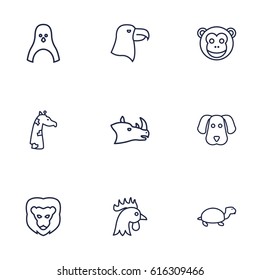 Set Of 9 Beast Outline Icons Set.Collection Of Giraffe, Penguin, Cock And Other Elements.