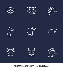 Set Of 9 Beast Outline Icons Set.Collection Of Elephant, Cock, Turtle And Other Elements.