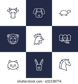 Set Of 9 Beast Outline Icons Set.Collection Of Dog, Rabbit, Cock And Other Elements.