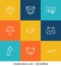 Set Of 9 Beast Outline Icons Set.Collection Of Sheep, Pig, Dog And Other Elements.