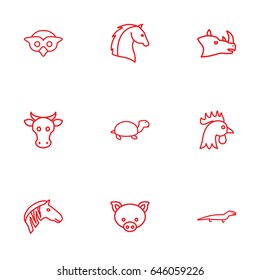 Set Of 9 Beast Outline Icons Set.Collection Of Owl, Lizard, Horse And Other Elements.