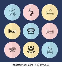Set of 9 bed outline icons such as bed, playpen, zzz