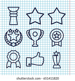 Set of 9 best outline icons such as star, thumb up, medal, trophy