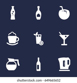 Set Of 9 Beverages Icons Set.Collection Of Wine, Hotdrink, Cocktail And Other Elements.