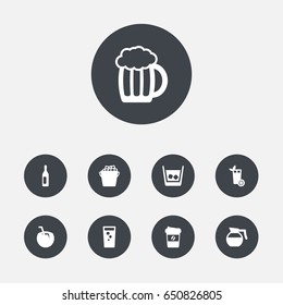 Set Of 9 Beverages Icons Set.Collection Of Espresso, Lime, Soda And Other Elements.