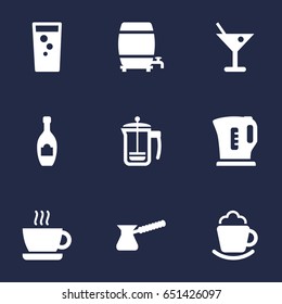 Set Of 9 Beverages Icons Set.Collection Of Soda, Alcohol, Electric Teapot And Other Elements.