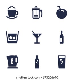 Set Of 9 Beverages Icons Set.Collection Of Cream, Cocktail, Martini And Other Elements.