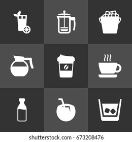 Set Of 9 Beverages Icons Set.Collection Of Cognac, Lemonade, Espresso And Other Elements.